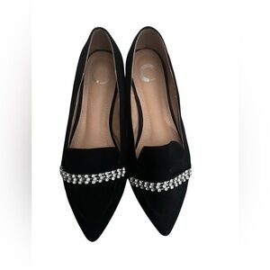 Elegant Black suede Loafers with Rhinestone Detail